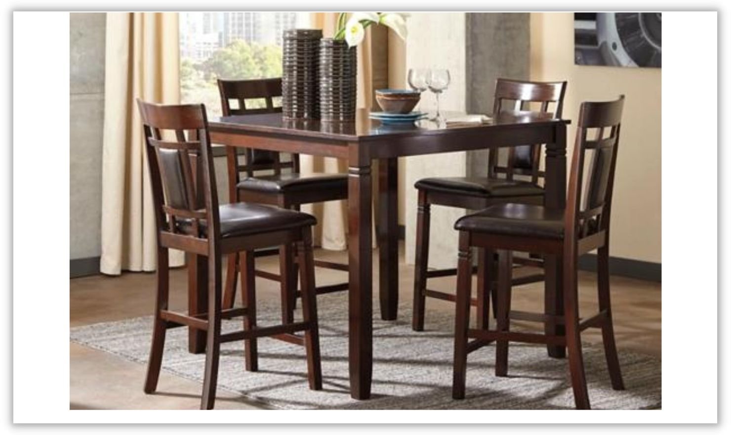 Modern Heritage Bennox 5-Pieces Wooden Counter Height Dining Set in Brown
