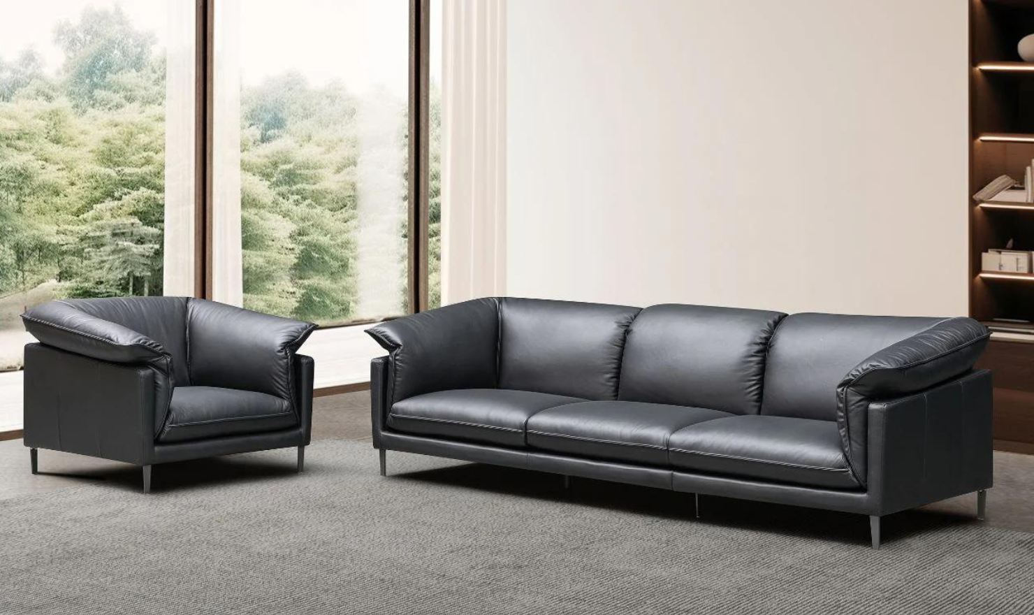 Dolce Stationary Black Leather Chair with Cushion Arms - Image 2