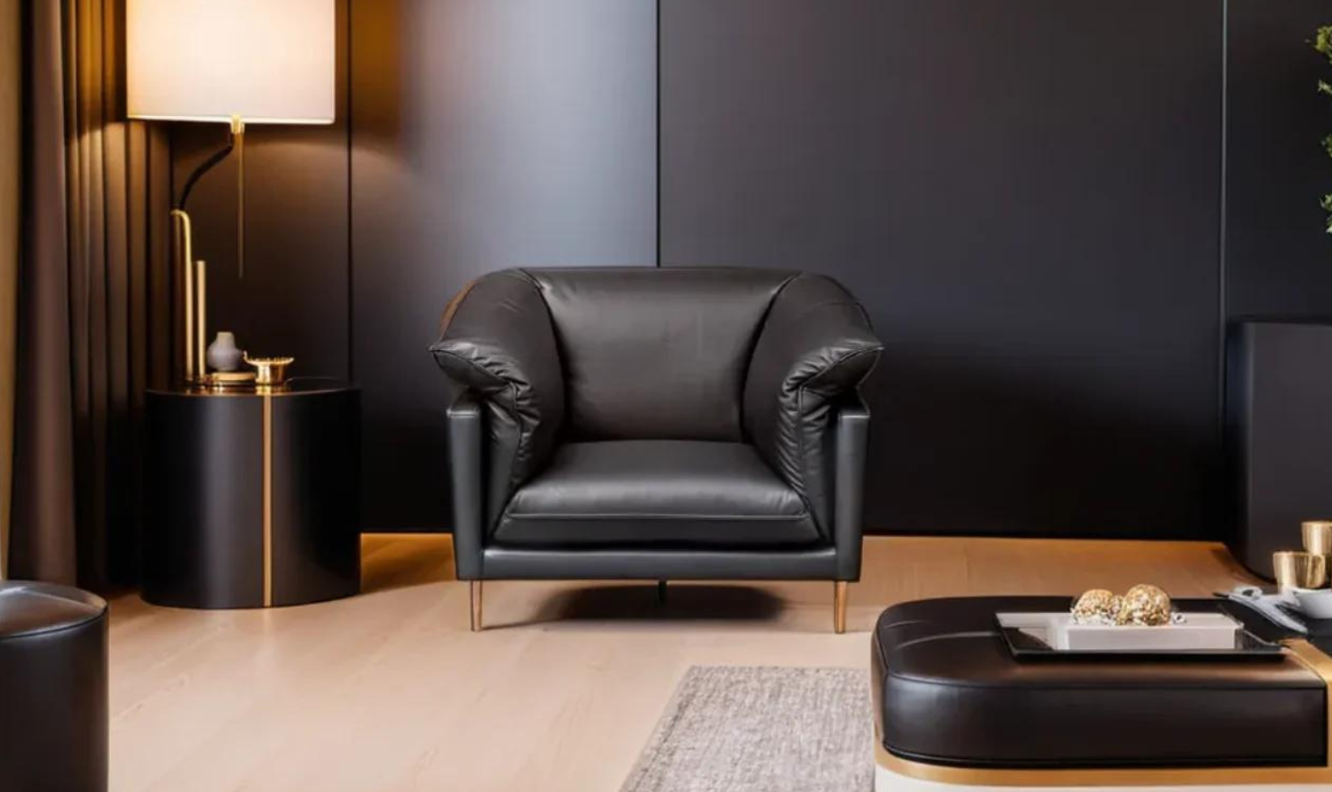 Dolce Stationary Black Leather Chair with Cushion Arms - Image 3