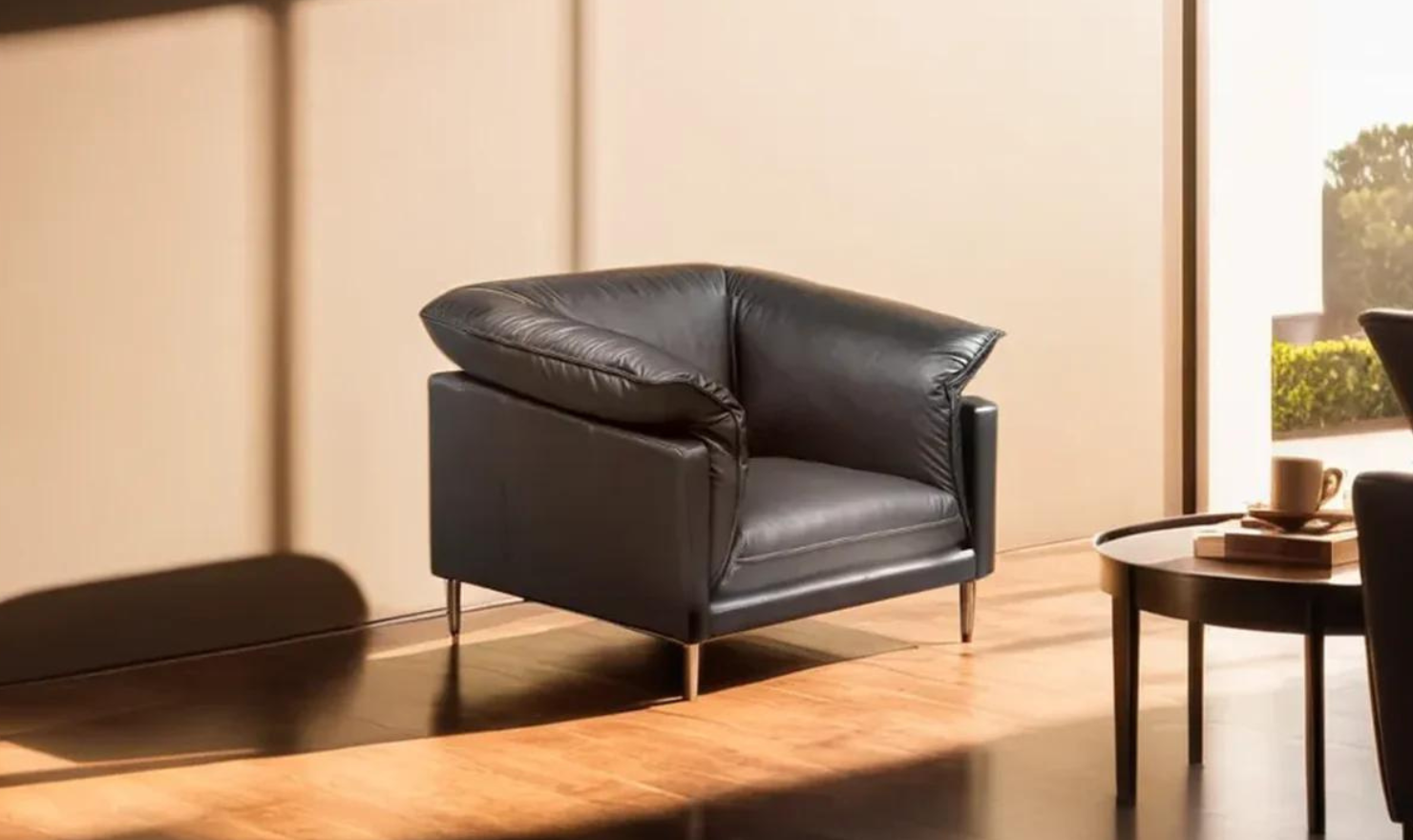 Dolce Stationary Black Leather Chair with Cushion Arms - Image 4