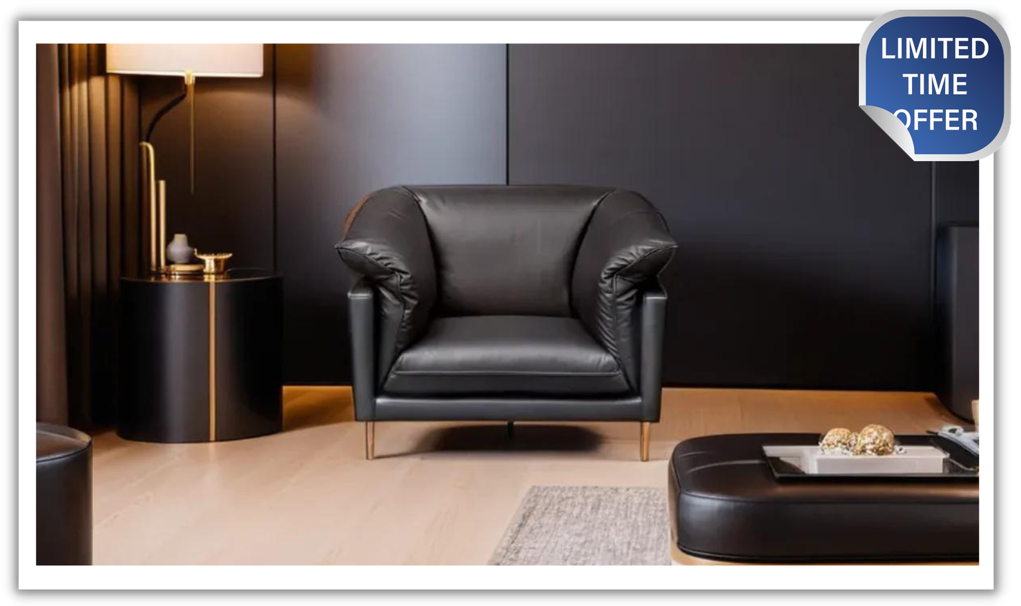 Dolce Stationary Black Leather Chair with Cushion Arms