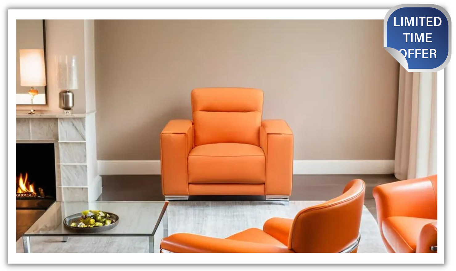 Grazia Orange Leather Chair with Track Arms