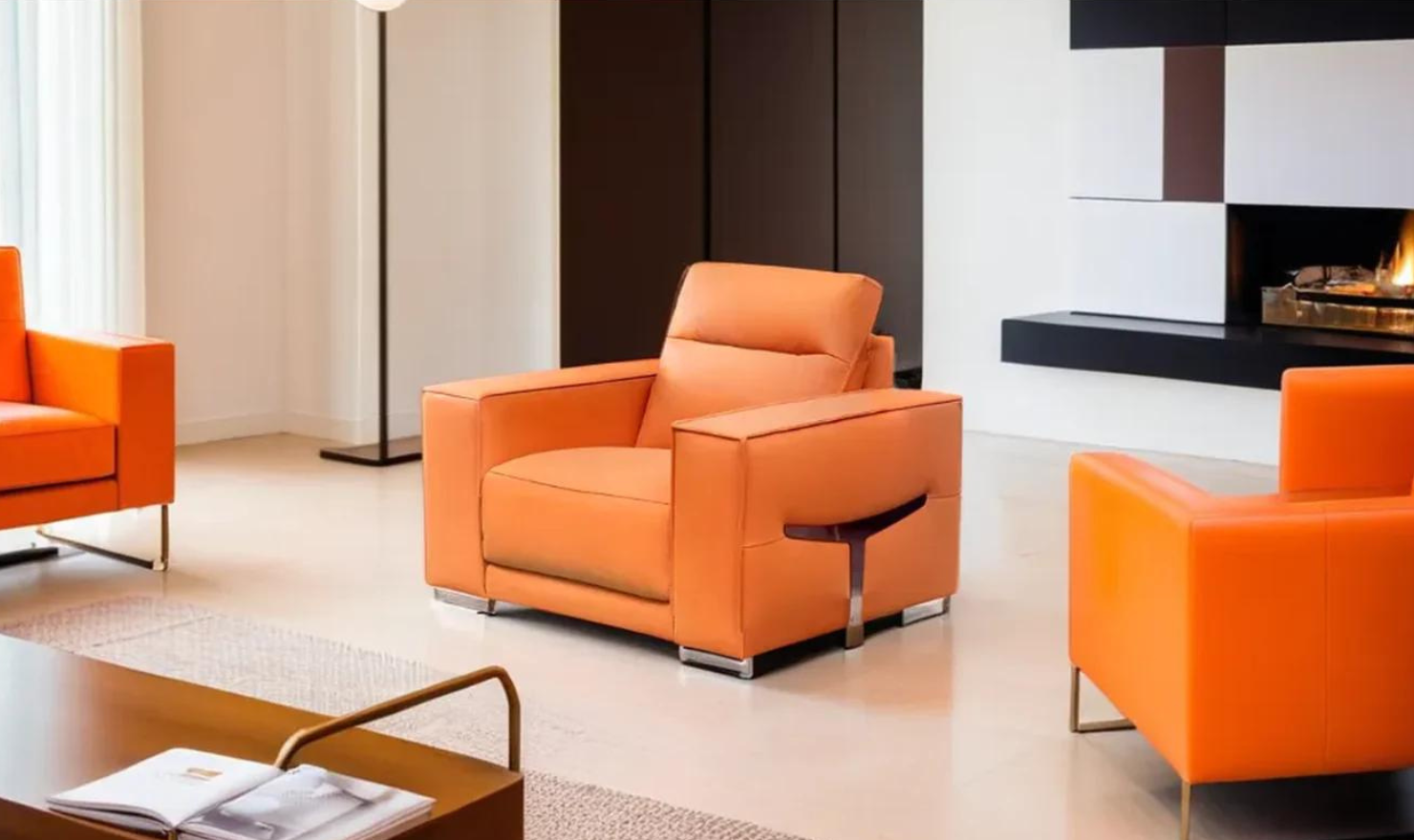 Grazia Orange Leather Chair with Track Arms - Image 4