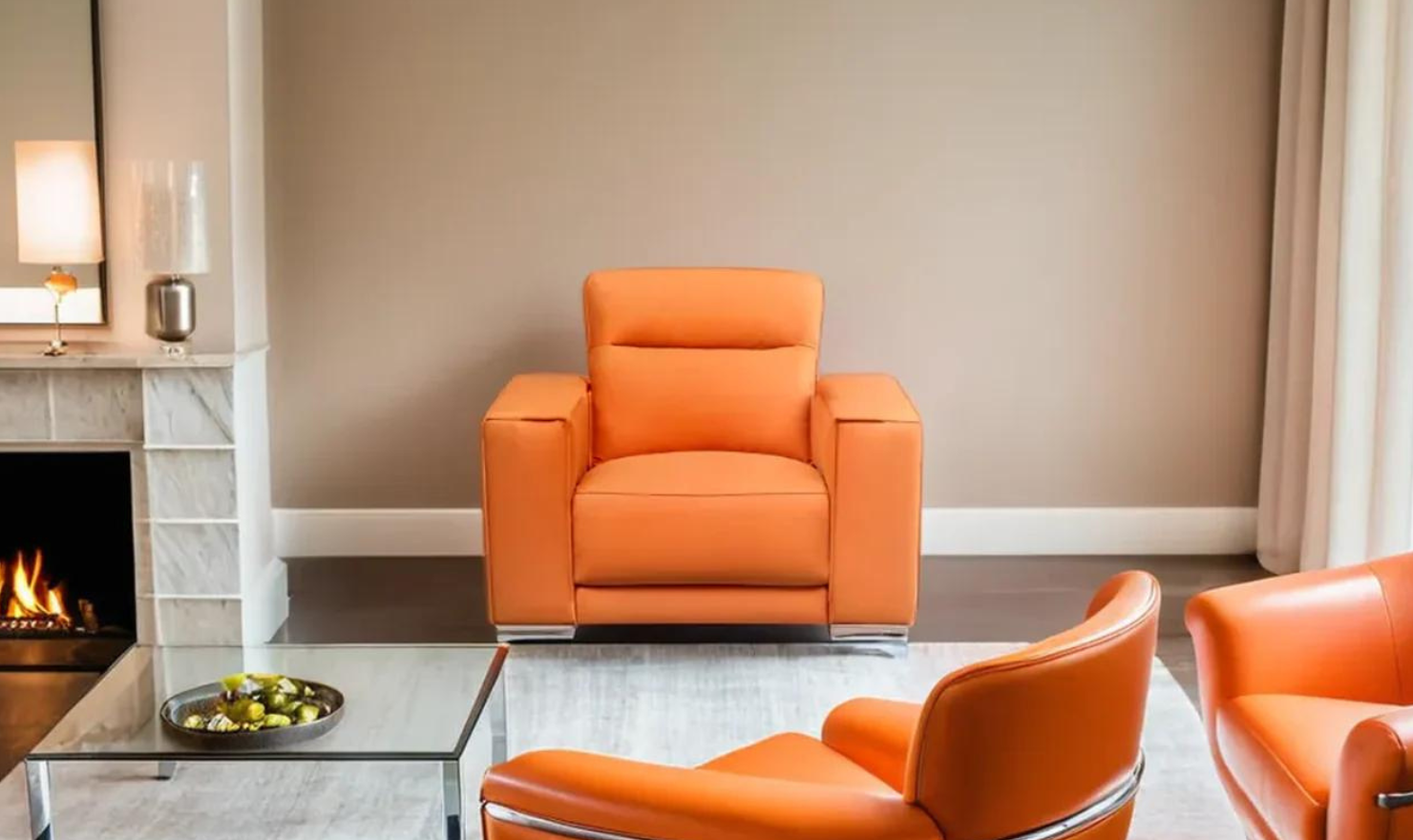 Grazia Orange Leather Chair with Track Arms - Image 3