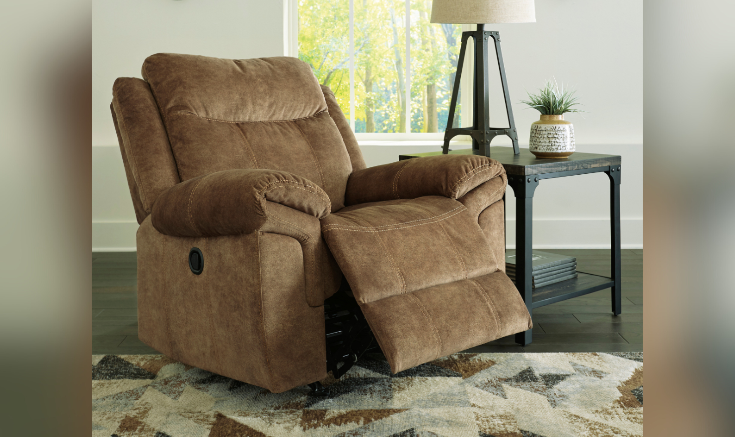 Modern Heritage Ademina Velvet Upholstered Rocker Recliner Chair in Brown - Image 3