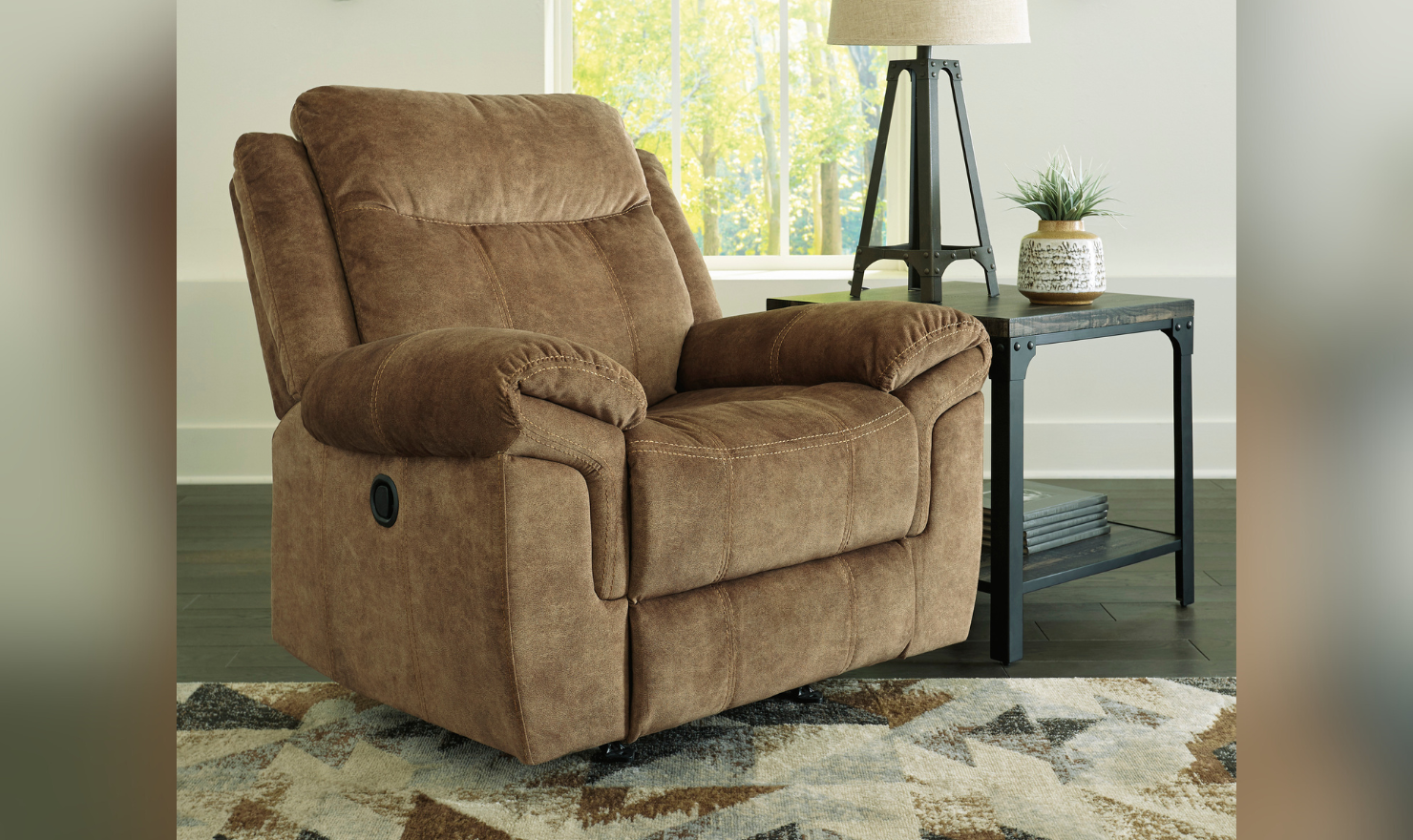Modern Heritage Ademina Velvet Upholstered Rocker Recliner Chair in Brown - Image 4