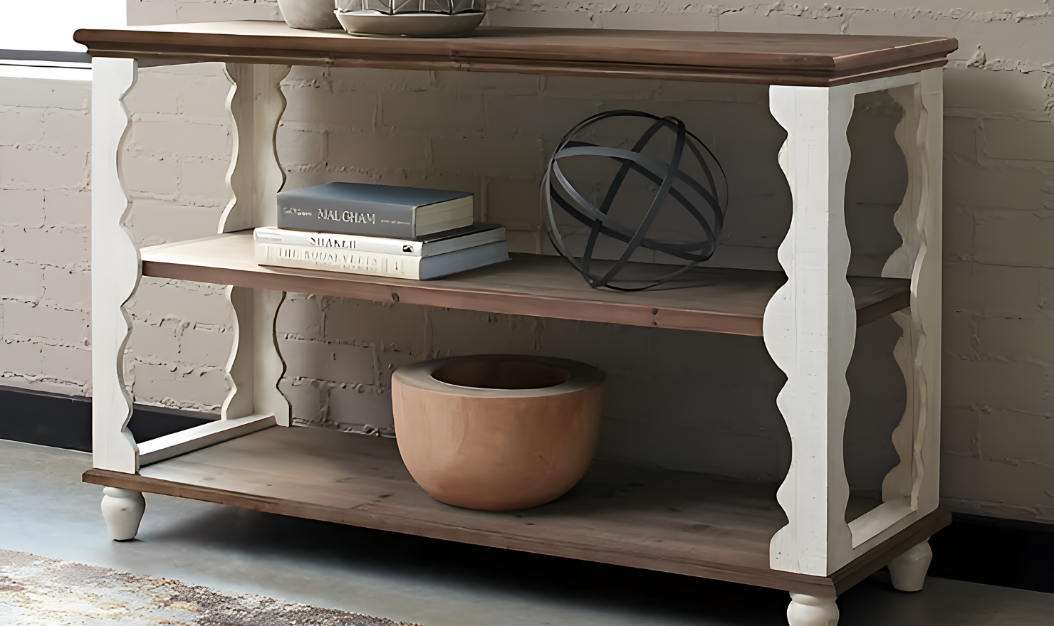 Modern Heritage Alwyndale Wooden Sofa Table in White & Brown - Image 2