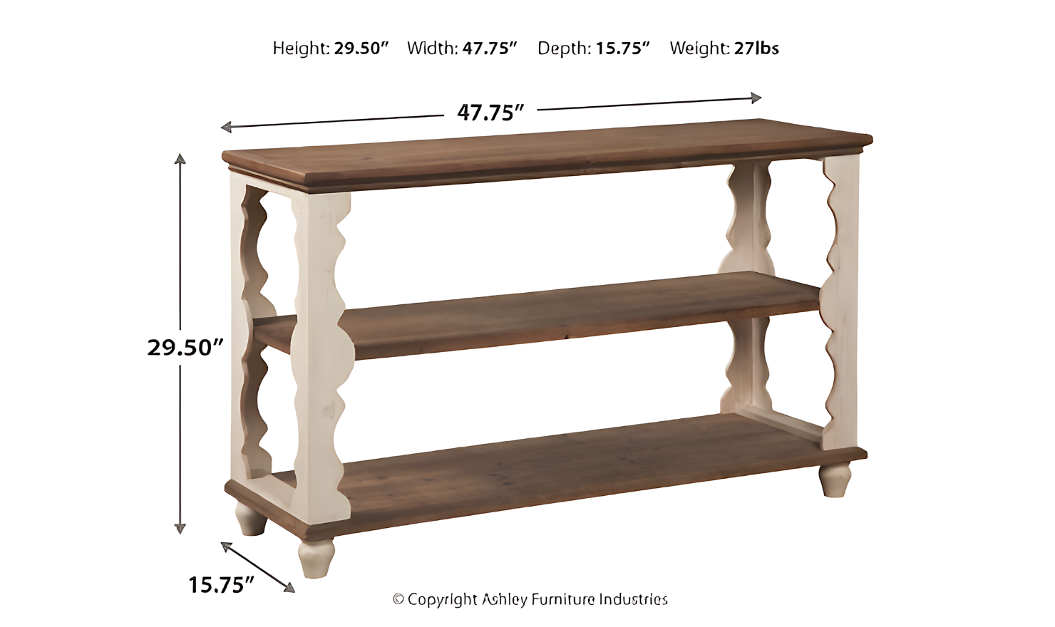 Modern Heritage Alwyndale Wooden Sofa Table in White & Brown - Image 4