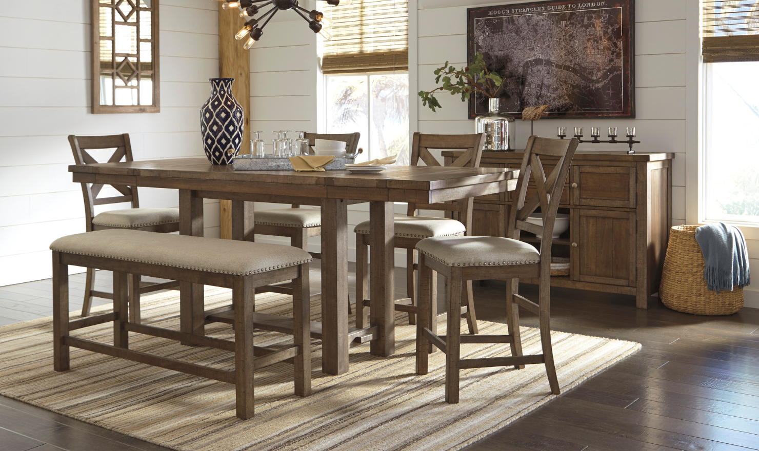 Modern Heritage Moriville Rectangular Dining Set in Brown - Image 6