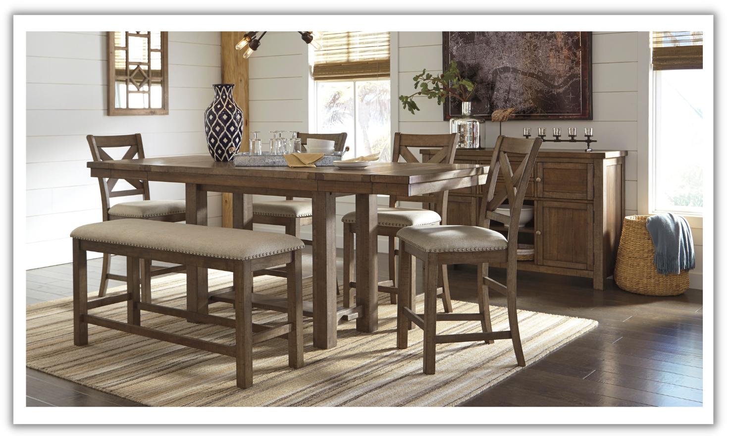 Modern Heritage Moriville Rectangular Dining Set in Brown