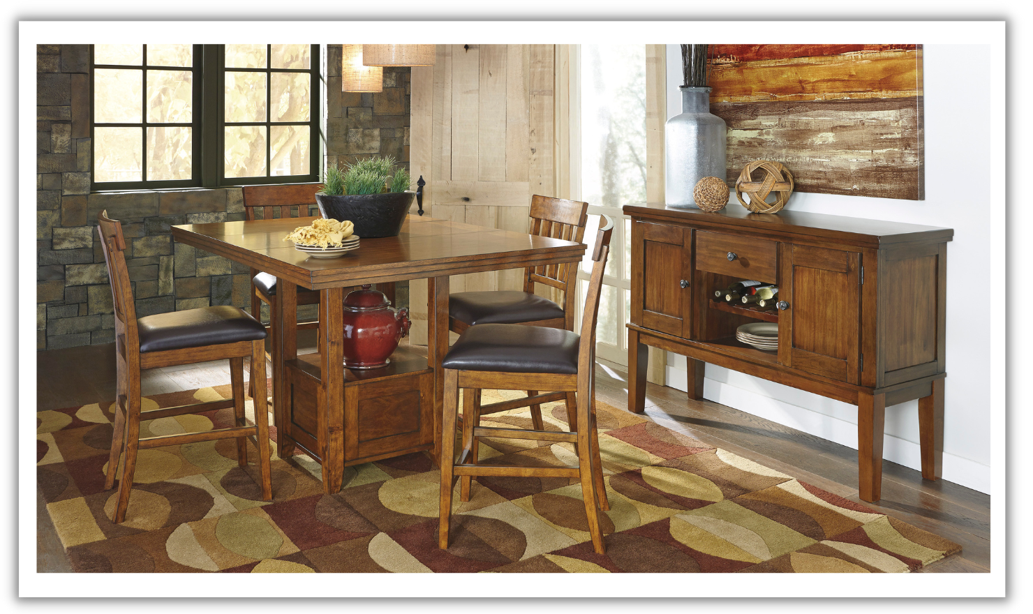 Modern Heritage Ralene 4-Seater Extension Counter Dining Set in Brown