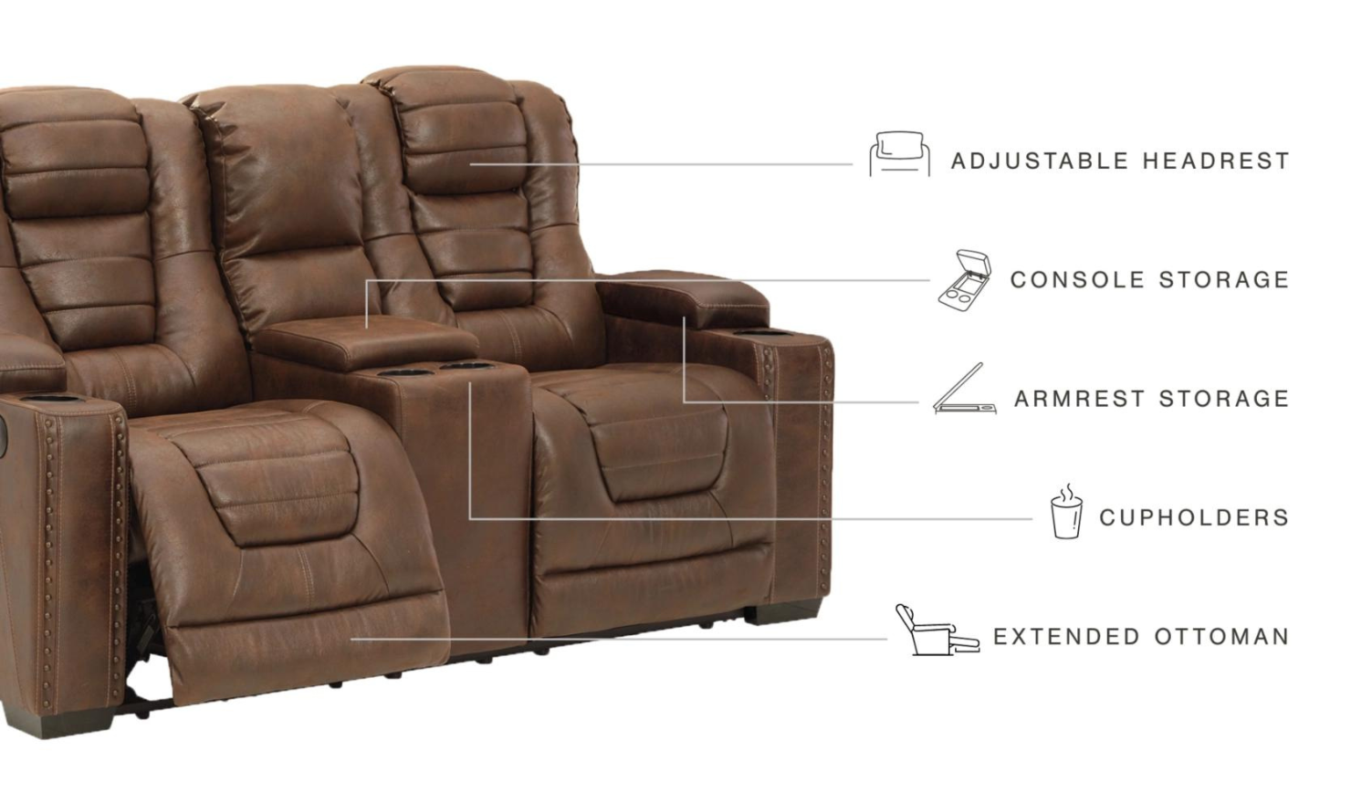 Modern Heritage Owner's Box 2-Seater Leather Recliner Loveseat in Brown - Image 15