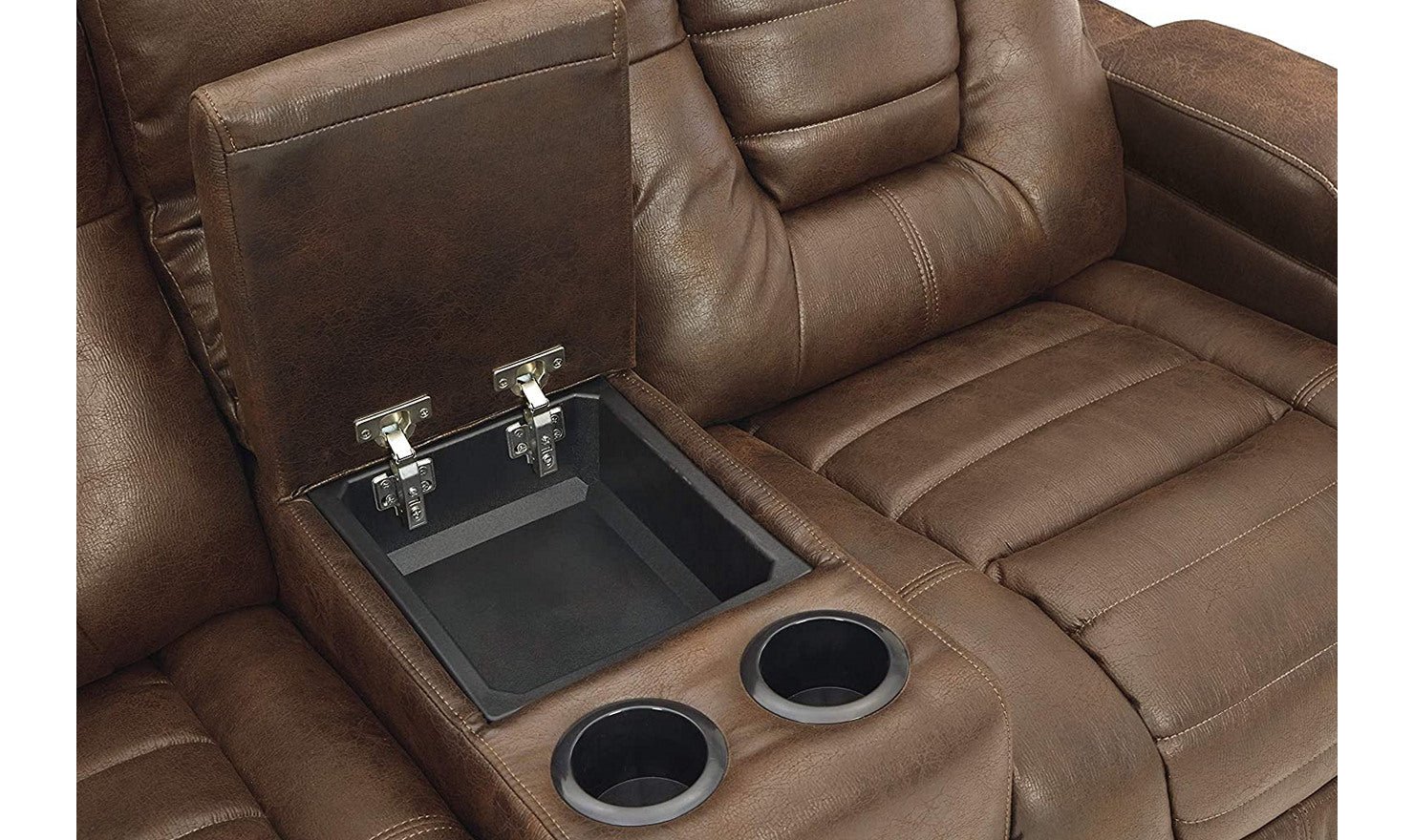 Modern Heritage Owner's Box 2-Seater Leather Recliner Loveseat in Brown - Image 4