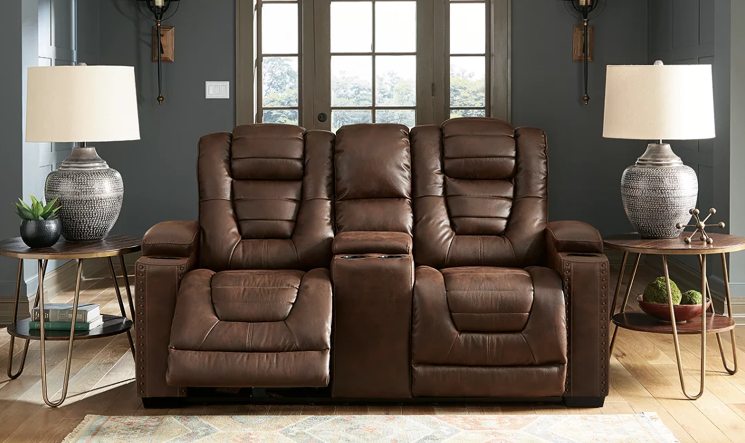Modern Heritage Owner's Box 2-Seater Leather Recliner Loveseat in Brown - Image 2