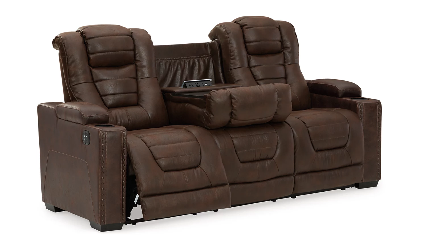 Modern Heritage Owner's Box 3-Seater Dual-Sided Power Reclining Sofa in Brown - Image 12