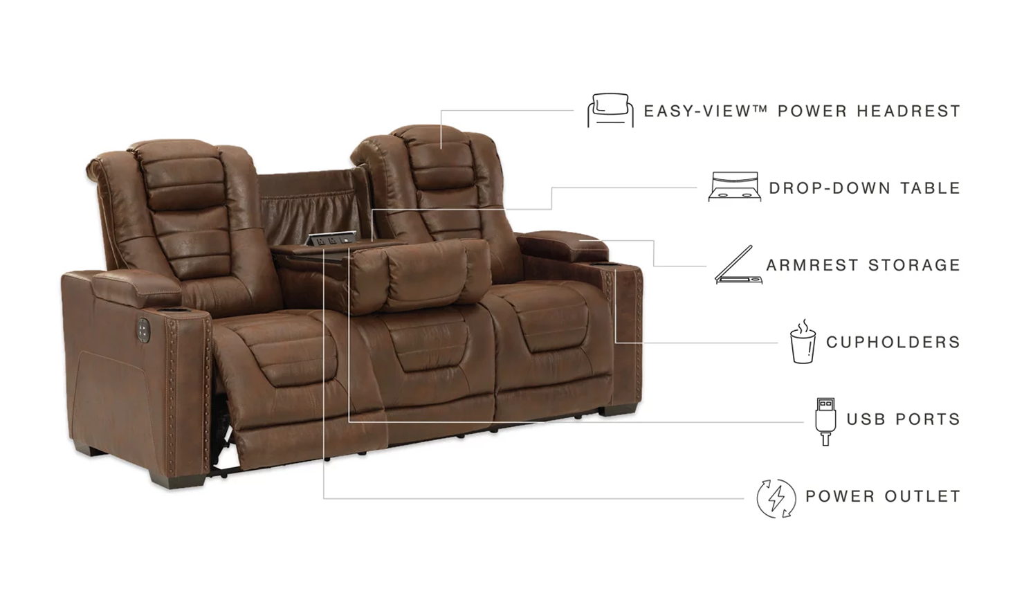 Modern Heritage Owner's Box 3-Seater Dual-Sided Power Reclining Sofa in Brown - Image 15