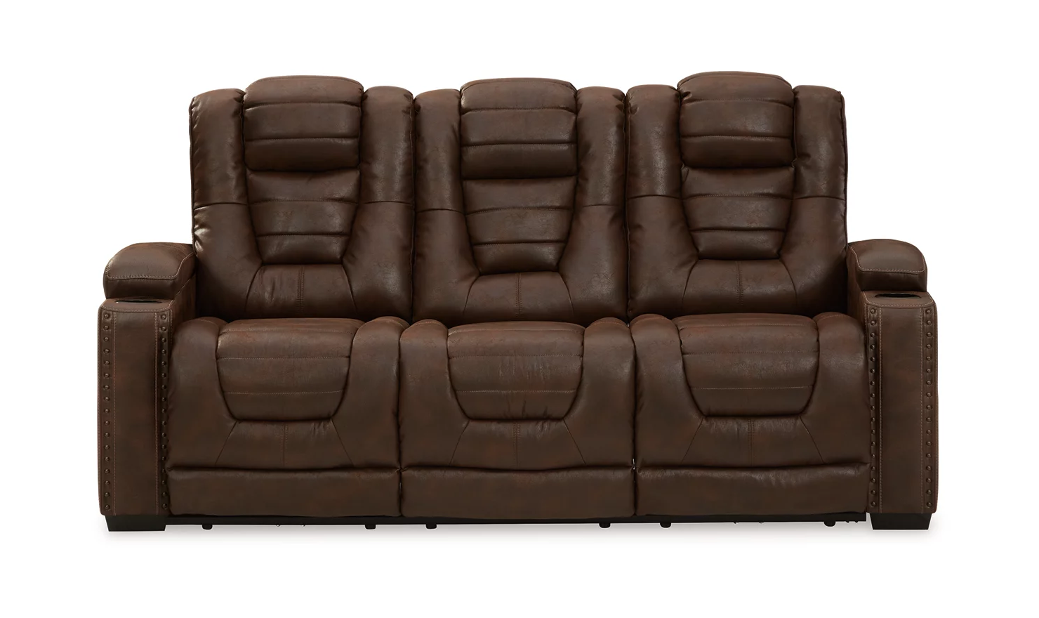 Modern Heritage Owner's Box 3-Seater Dual-Sided Power Reclining Sofa in Brown - Image 14