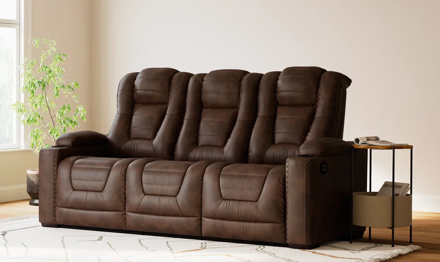 Modern Heritage Owner's Box 3-Seater Dual-Sided Power Reclining Sofa in Brown - Image 3