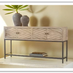 Modern Heritage Roanley 4-Door Sofa Table in Distressed White Finish