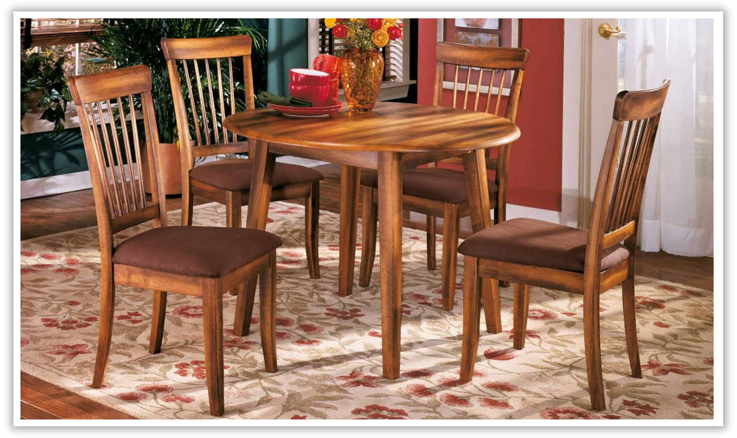 Berringer Wooden Drop Leaf Dining Table in Brown - Image 3