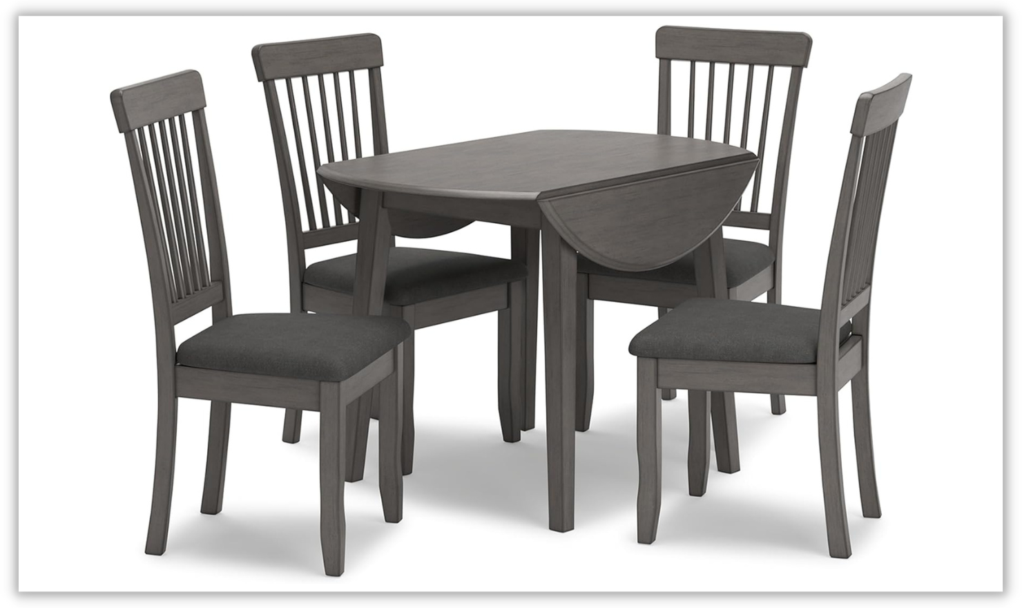 Shullden Round Drop Leaf Wooden Dining Table in Gray - Image 9