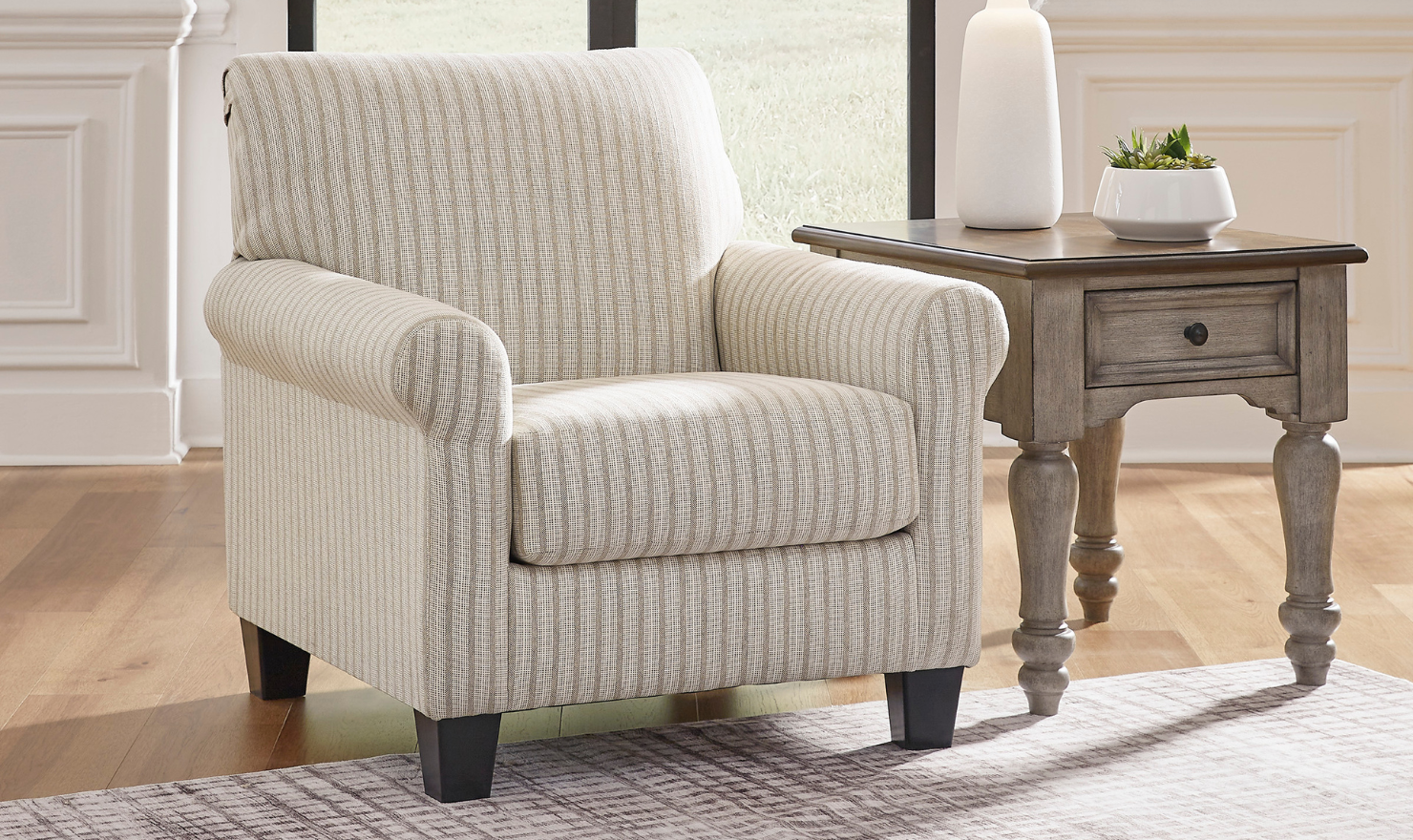Valerani Fabric Rolled Arm Accent Chair in Sandstone - Image 2